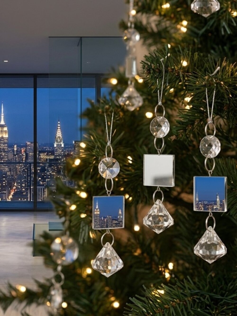 4 Pc Clear Acrylic Crystal Prism Ornaments Faceted Gem Drop Christmas Decor